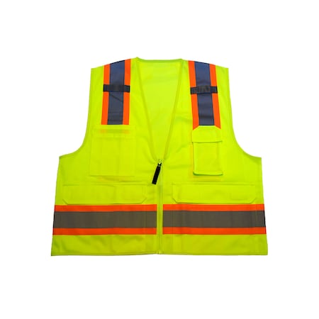 Hi-Vis Two-Tone Mesh ANSI Type R, Class 2 Surveyor Vest, 6 Pockets, L/XL
